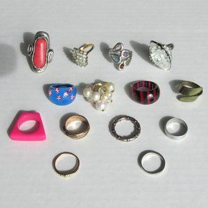 Collection Lot Bundle 14 Costume Jewelry Rings Size 6-6.75
